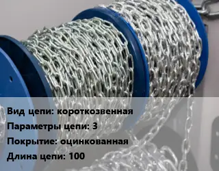 Цепь короткая короткозвенная 3 оцинкованная L=100